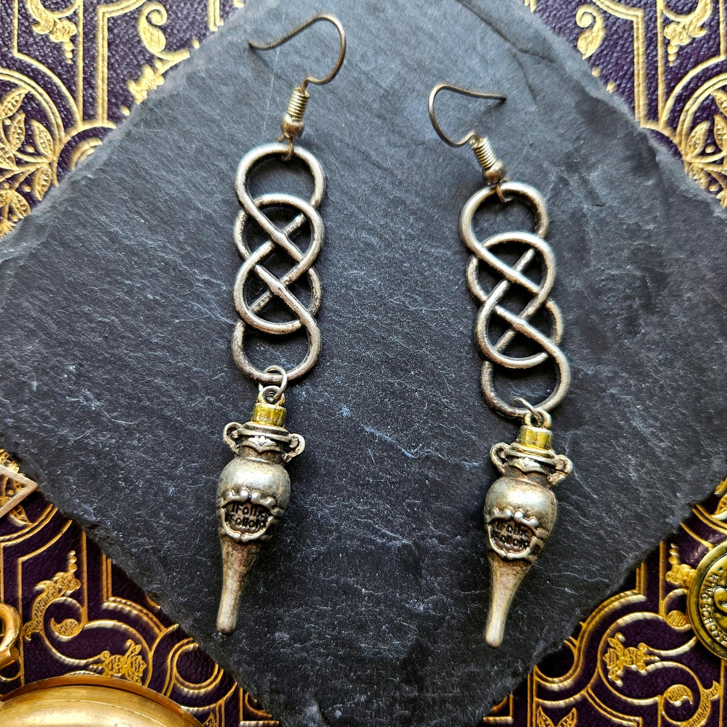 Harry Potter - Boucles d'oreilles argentées noeud celtique et potion polynectar