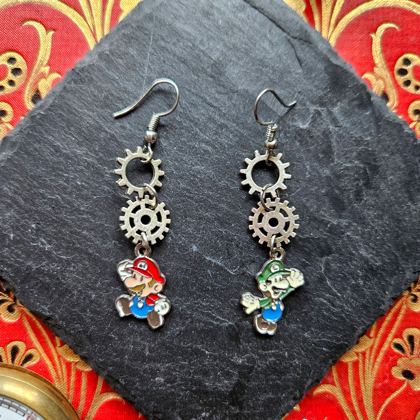 Mario - Boucles d'oreilles Steampunk engrenages argentés, Mario et Luigi - Les Rouages du Temps