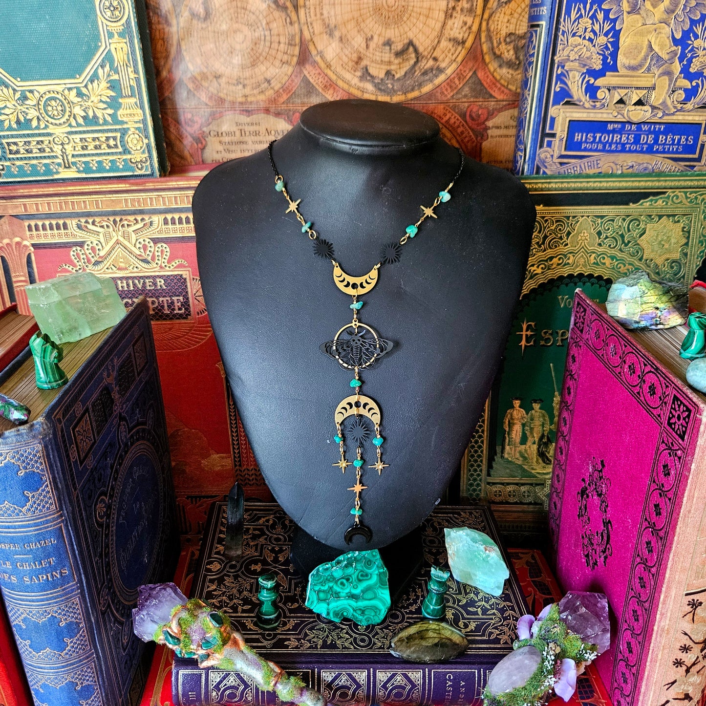 Leanan - Collier univers ésotérique / Wicca - féérique, pierres de chrysoprase
