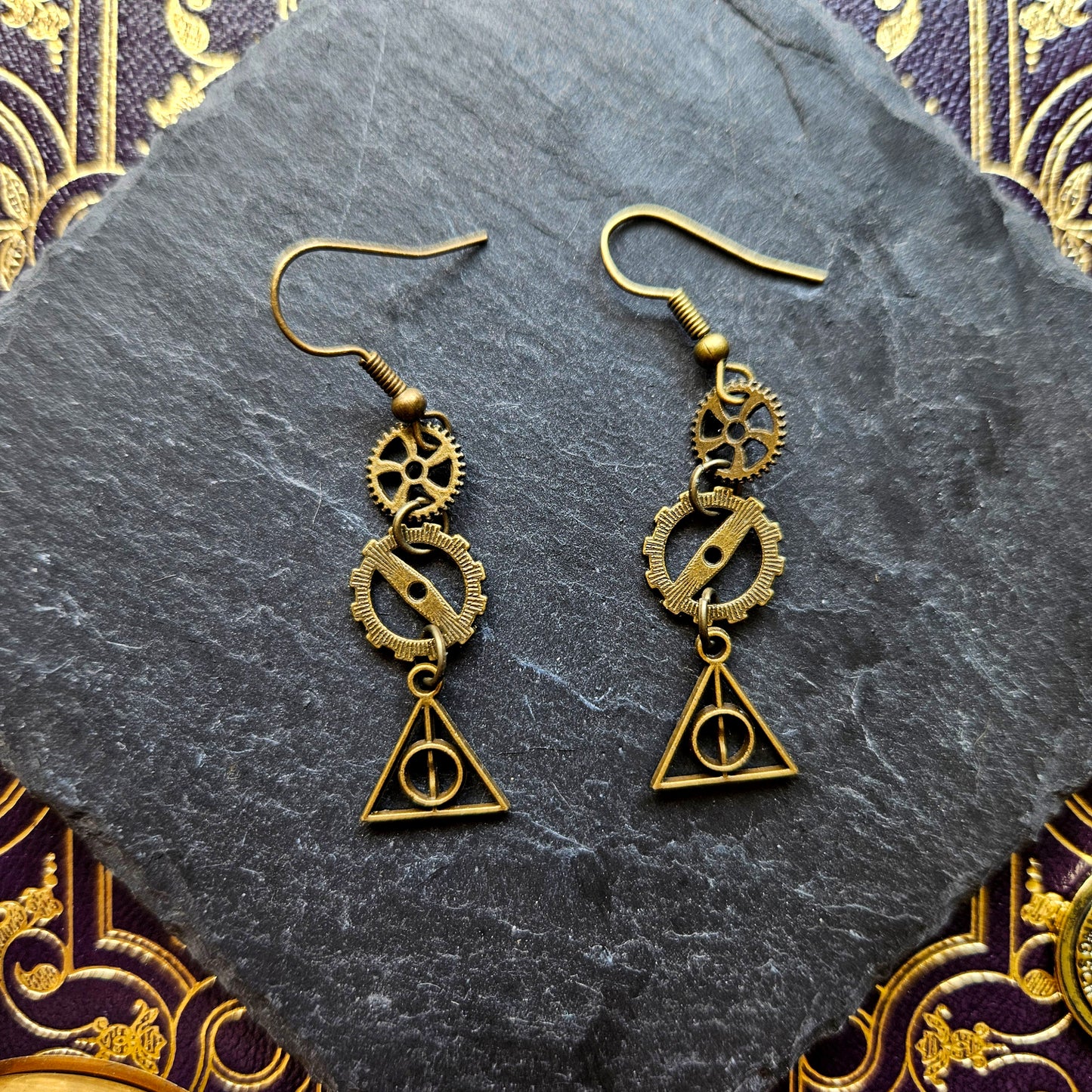 Harry Potter - Boucles d'oreilles Steampunk engrenages et reliques de la mort - Les Rouages du Temps