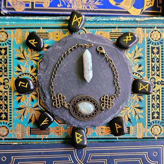 Nimuë - Bracelet médiéval - celtique bronze pierre de labradorite - Les Rouages du Temps