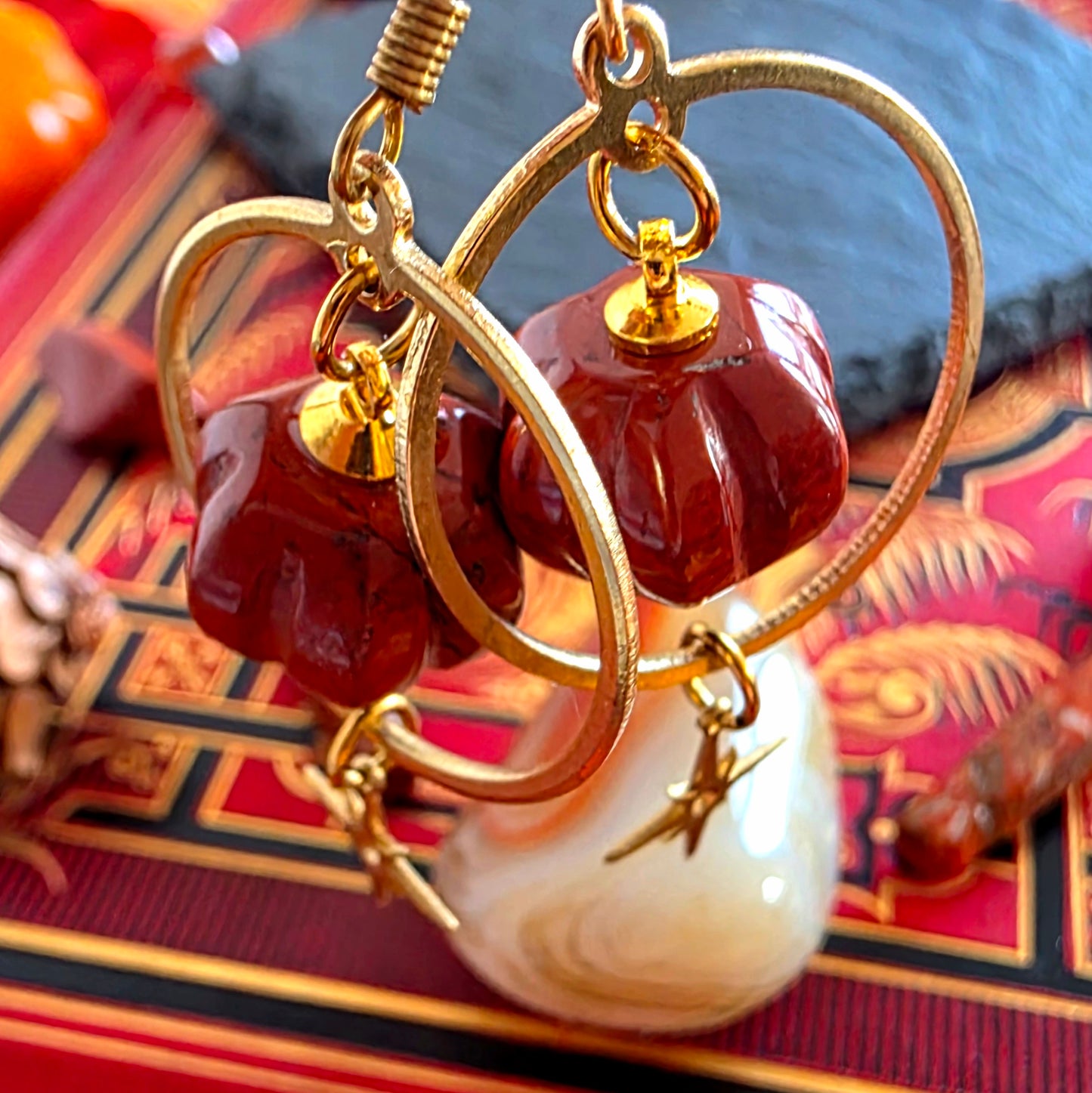 Samhain - Boucles d'oreilles "Automne" citrouilles cercles étoiles laiton - Les Rouages du Temps