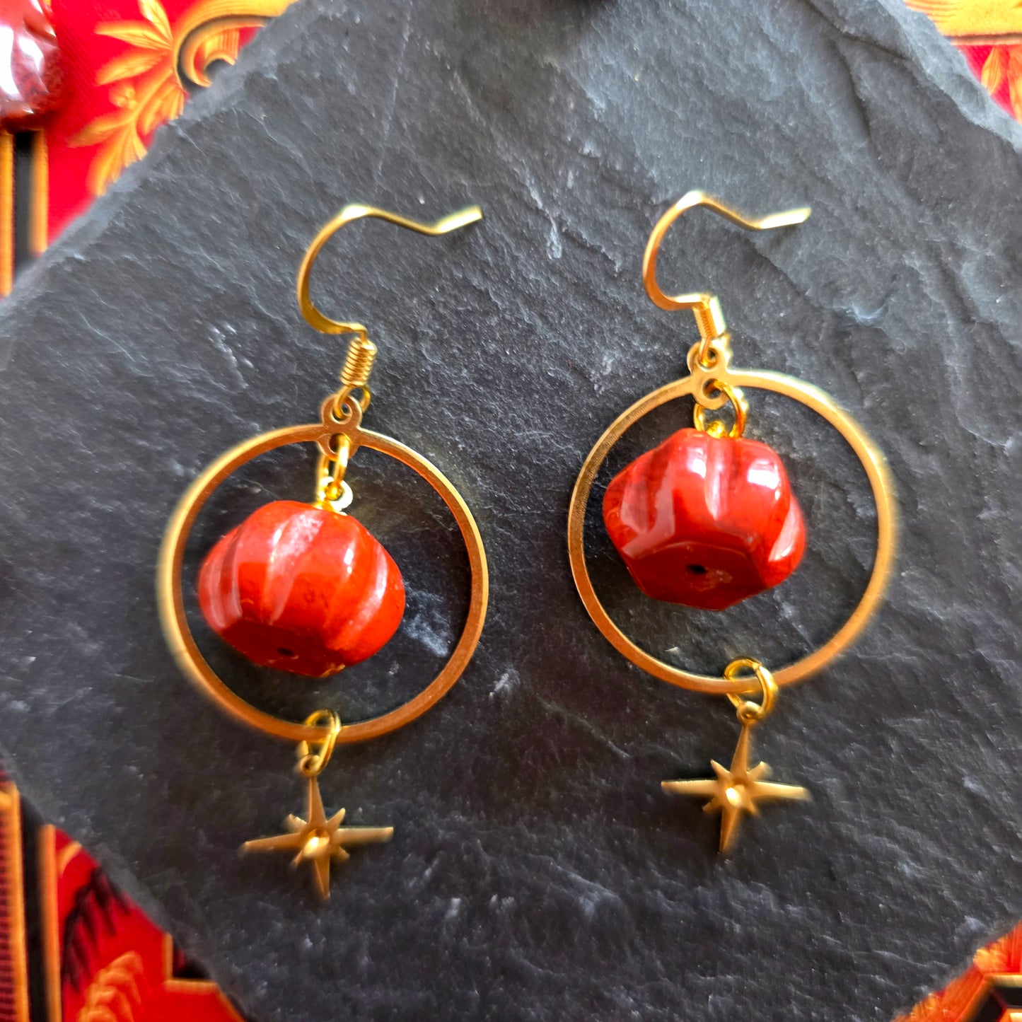 Samhain - Boucles d'oreilles "Automne" citrouilles cercles étoiles laiton - Les Rouages du Temps