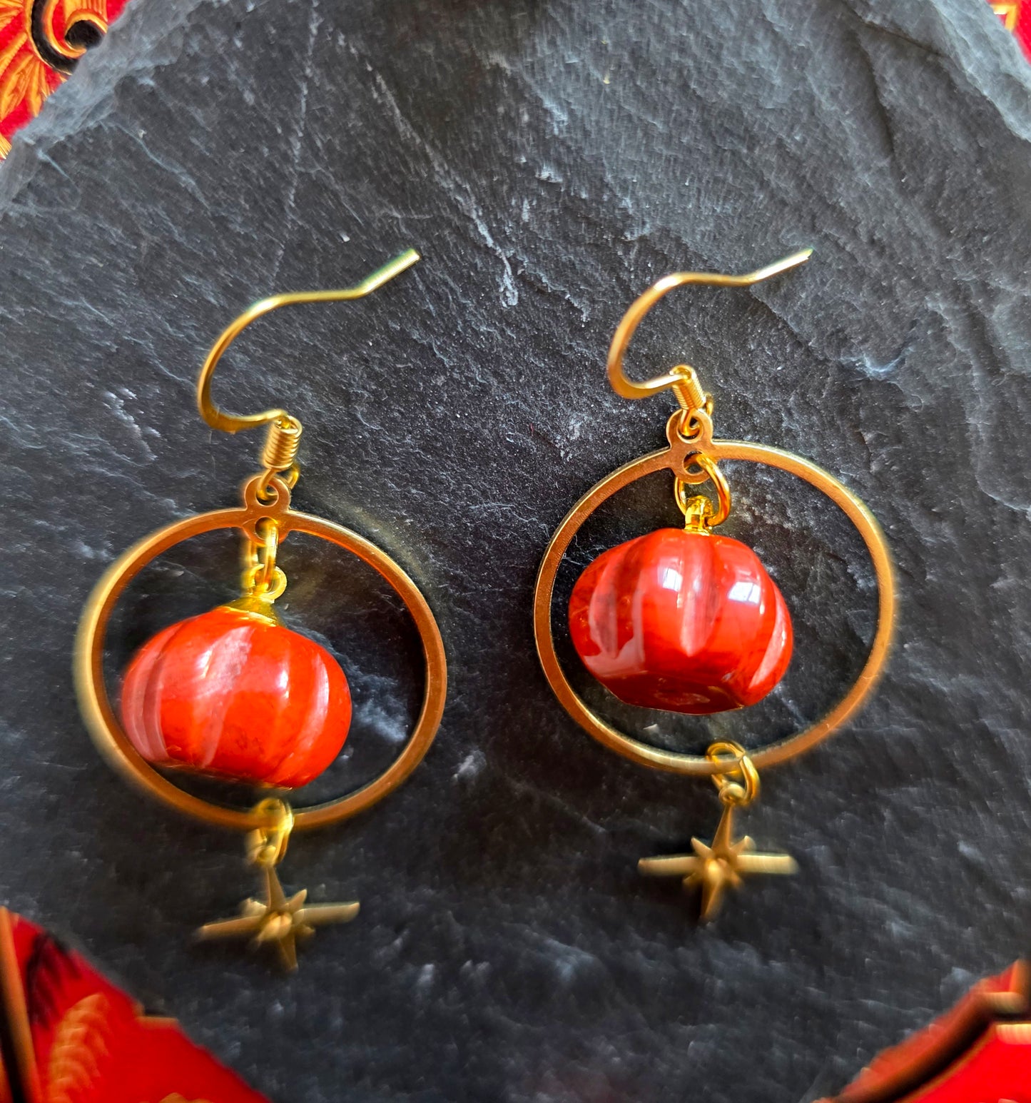 Samhain - Boucles d'oreilles "Automne" citrouilles cercles étoiles laiton - Les Rouages du Temps